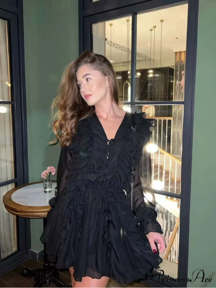 Transparent Lace Mesh Plunging Neckline Top