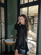 Transparent Lace Mesh Plunging Neckline Top