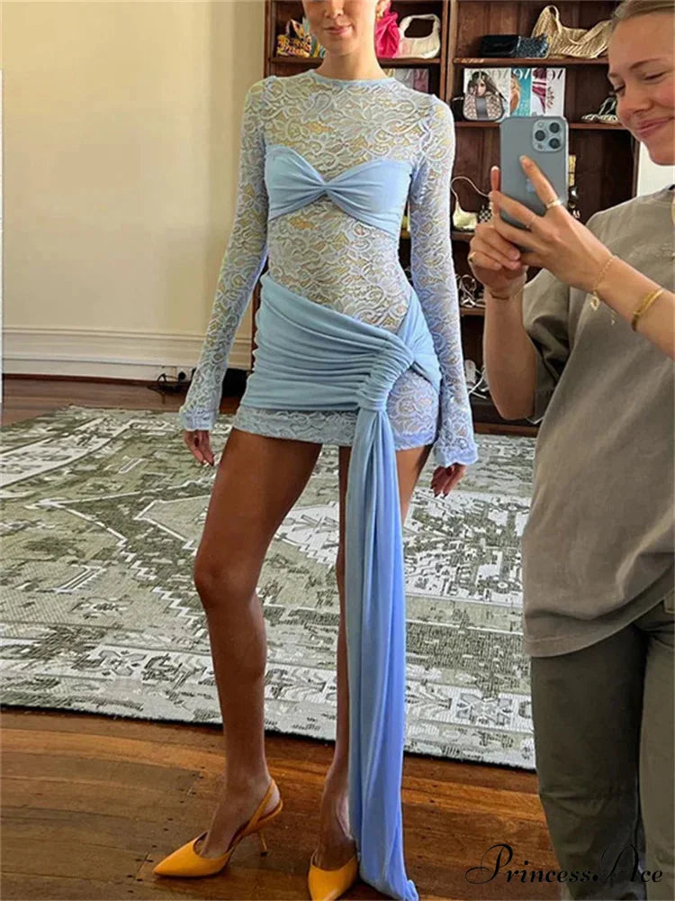 Transparent Lace Patchwork Short Dress