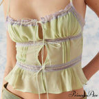 Transparent Lace-Up Spaghetti Crop Top