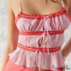 Transparent Lace-Up Spaghetti Crop Top