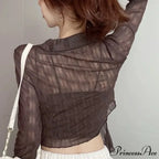 Transparent Long Sleeve Fold-down Collar Shirt