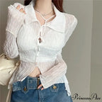 Transparent Long Sleeve Fold-down Collar Shirt