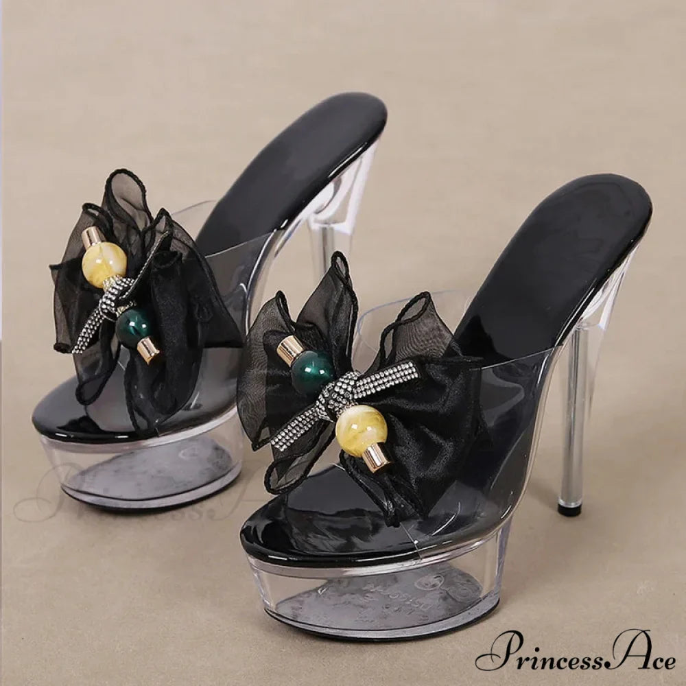 Transparent Mesh Bowknot Super-High Sexy Platform Stripper Party Stylish Chic High Heel