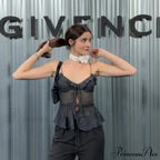 Transparent Net Frilled Midriff Top