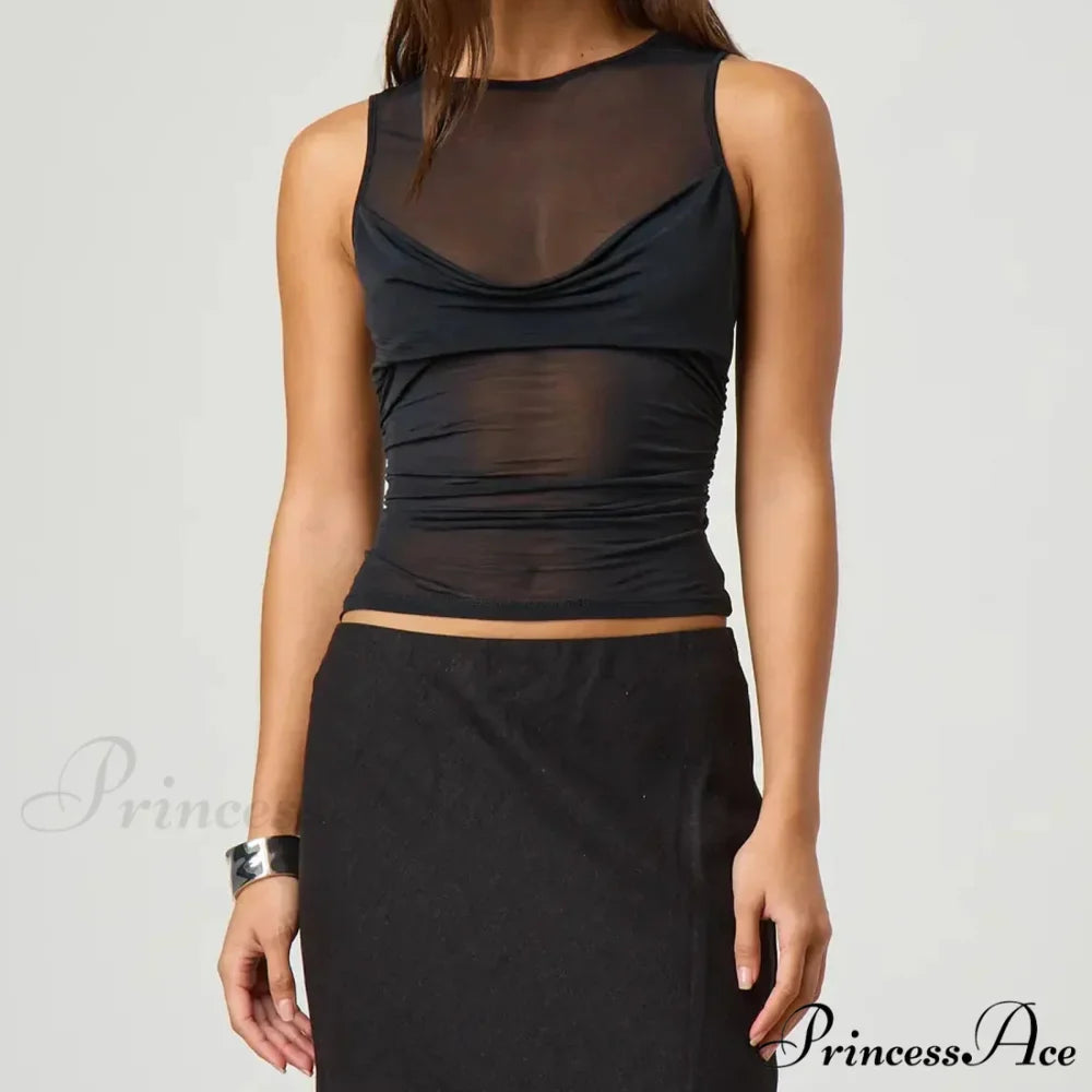 Transparent Net Layering Crop Top