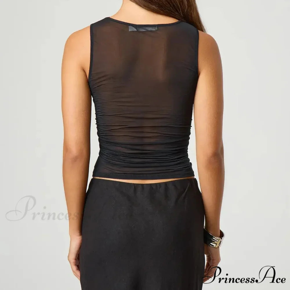 Transparent Net Layering Crop Top