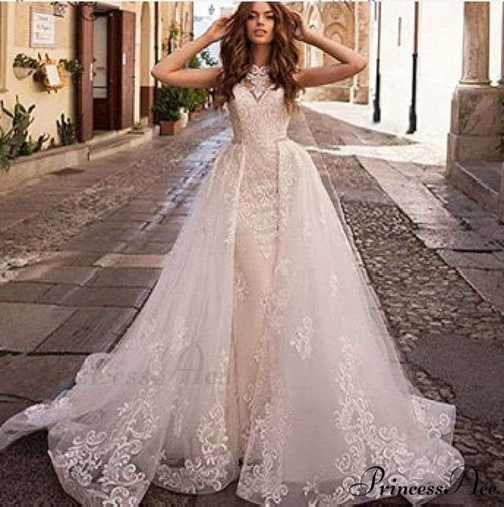 Transparent Net Mermaid Bridal Wedding Gown