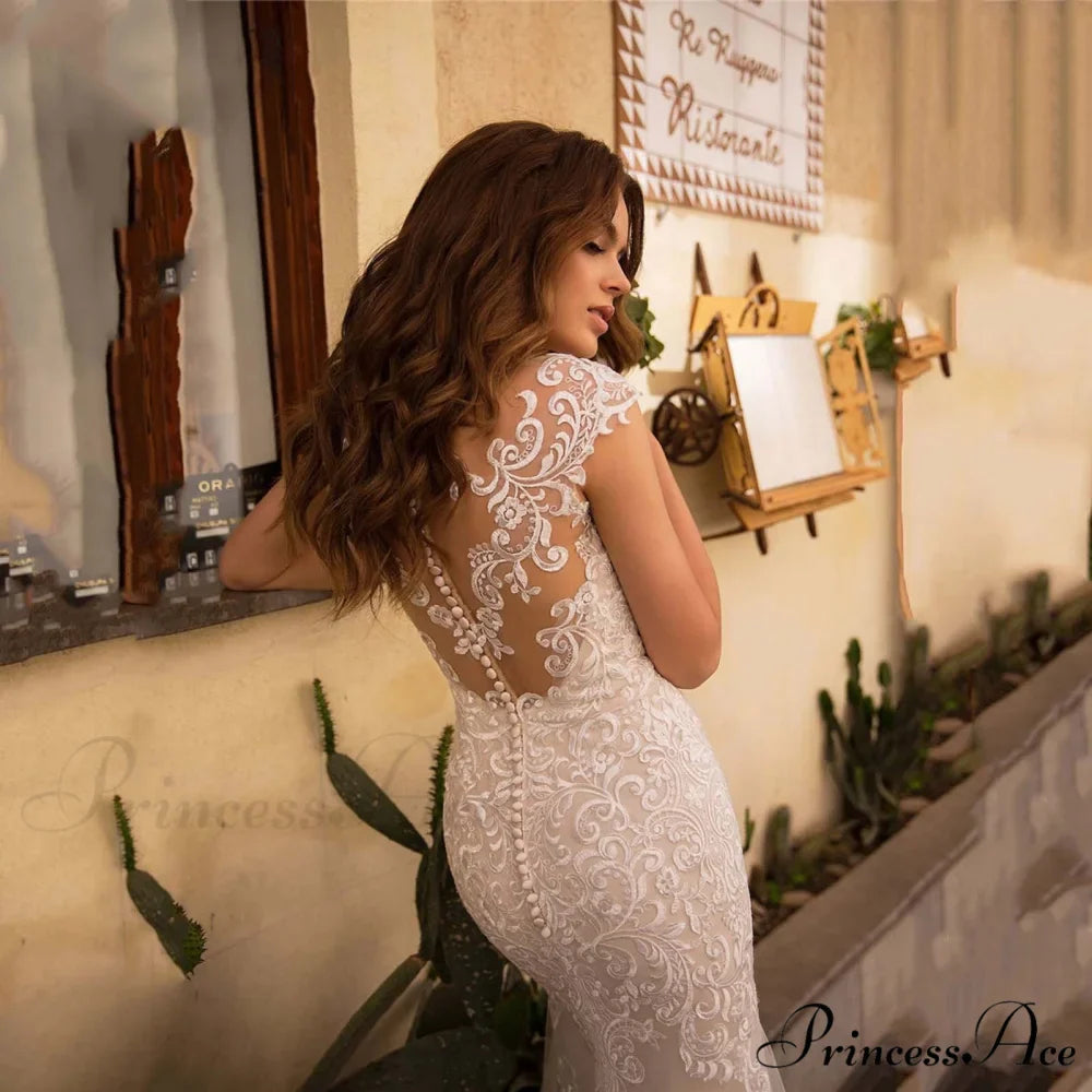 Transparent Net Mermaid Bridal Wedding Gown