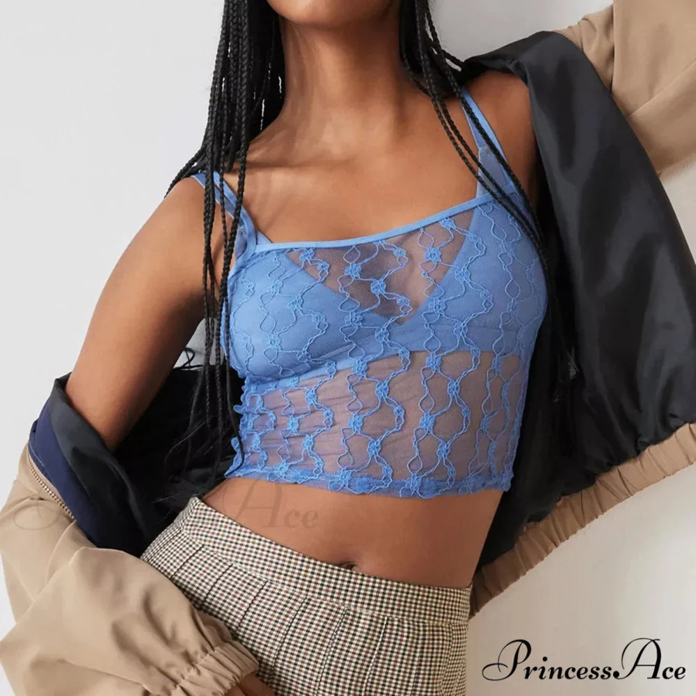 Transparent Net Square Neck Crop Top