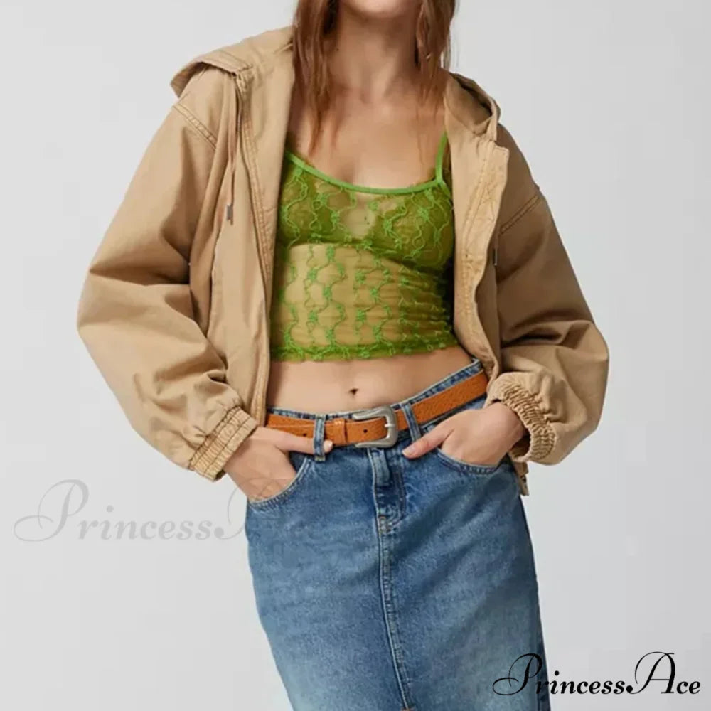 Transparent Net Square Neck Crop Top