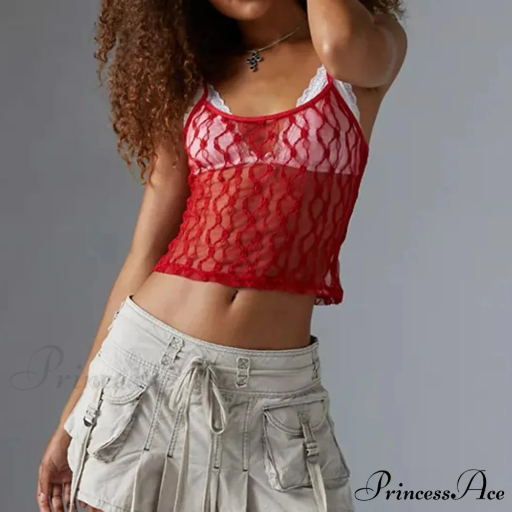 Transparent Net Square Neck Crop Top