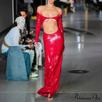 Transparent Panel Embellished Slit Formal Gown