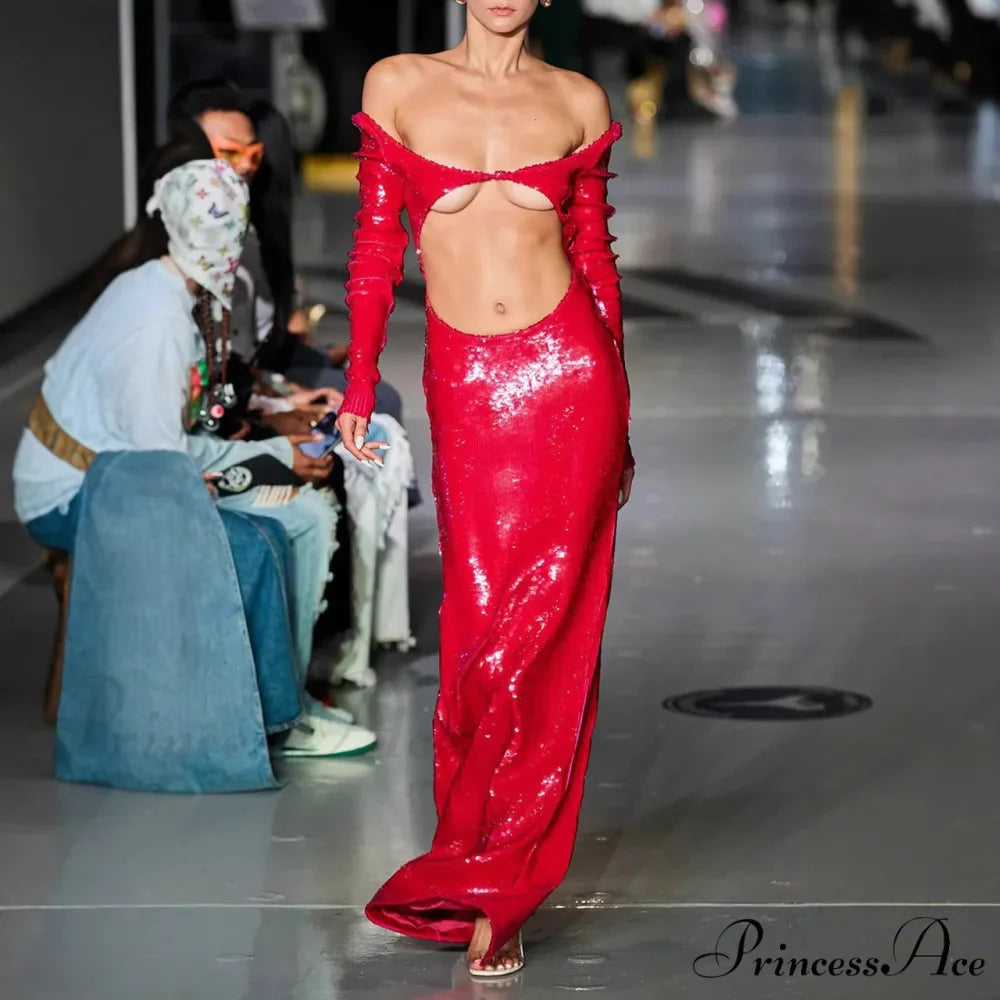 Transparent Panel Embellished Slit Formal Gown