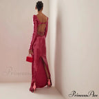 Transparent Panel Embellished Slit Formal Gown