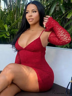 Transparent Plunging Neckline Patchwork Short Dress