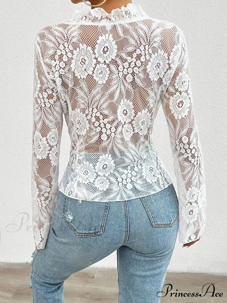 Transparent Sheer Seductive Long Sleeve Blouse