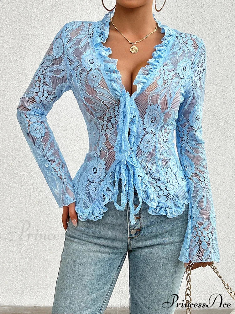 Transparent Sheer Seductive Long Sleeve Blouse