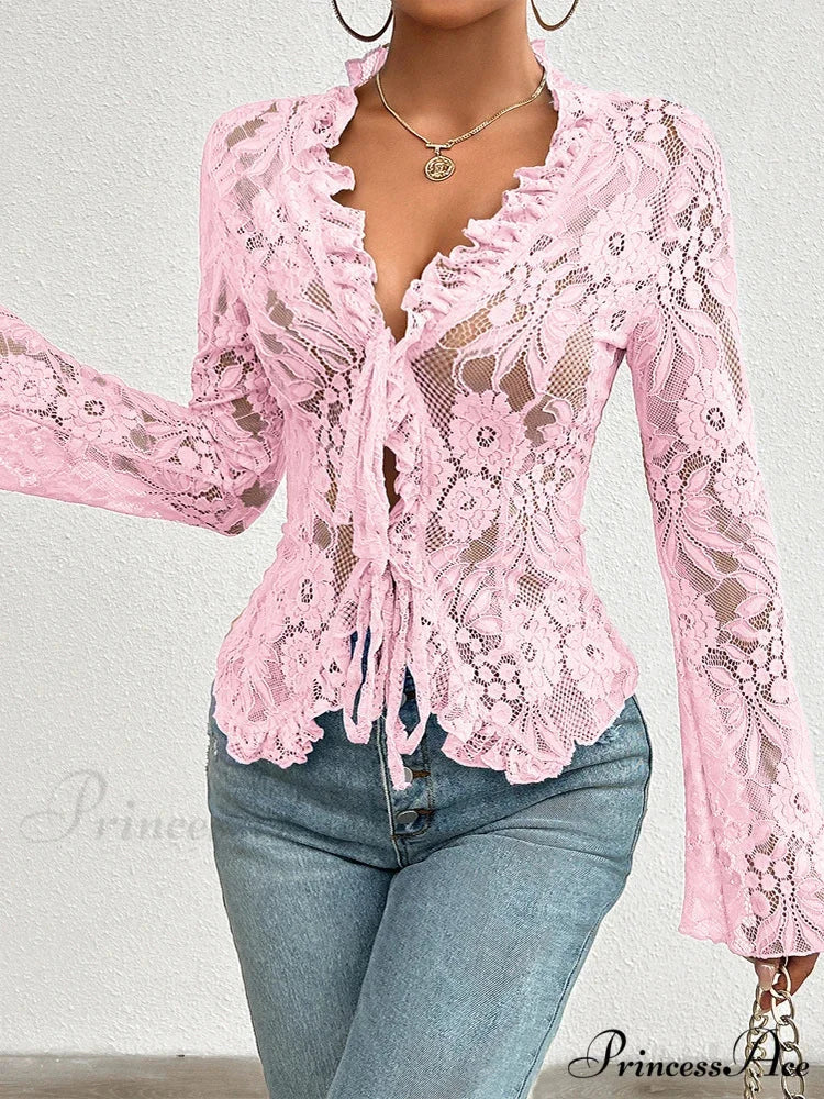 Transparent Sheer Seductive Long Sleeve Blouse