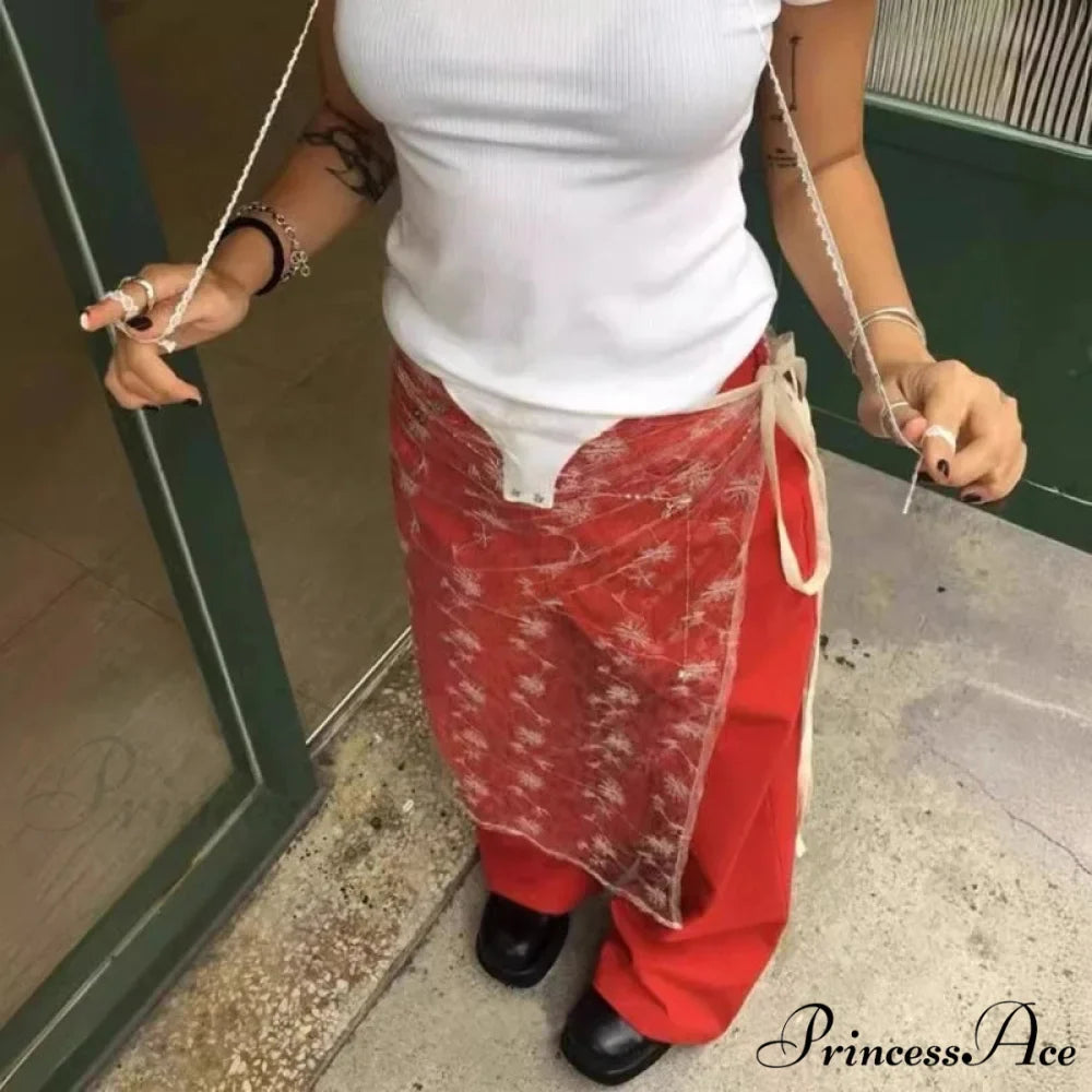 Transparent Sparkling Flower Lace Long Apron Skirt