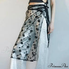 Transparent Sparkling Flower Lace Long Apron Skirt