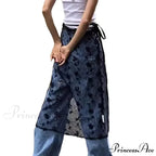 Transparent Sparkling Flower Lace Long Apron Skirt