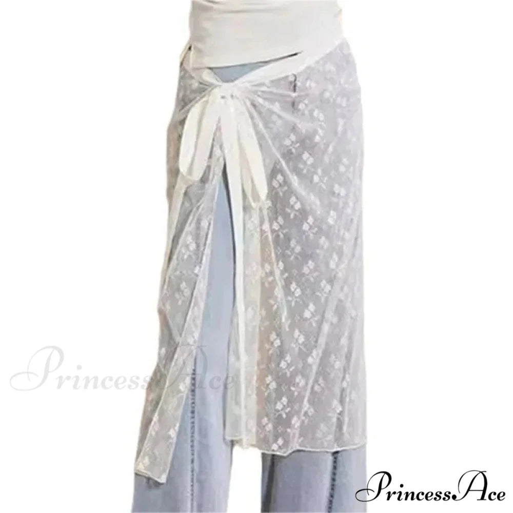 Transparent Sparkling Flower Lace Long Apron Skirt