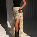 Transparent Stretchy High Waist Frilly Uneven Lace Skirt