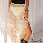 Transparent Stretchy High Waist Frilly Uneven Lace Skirt