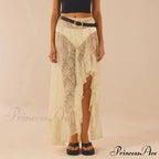 Transparent Stretchy High Waist Frilly Uneven Lace Skirt
