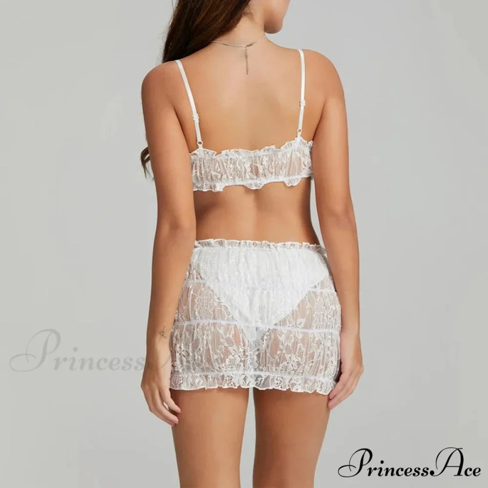 Transparent Thin Strap Camisole Short Skirt Two Pieces Set