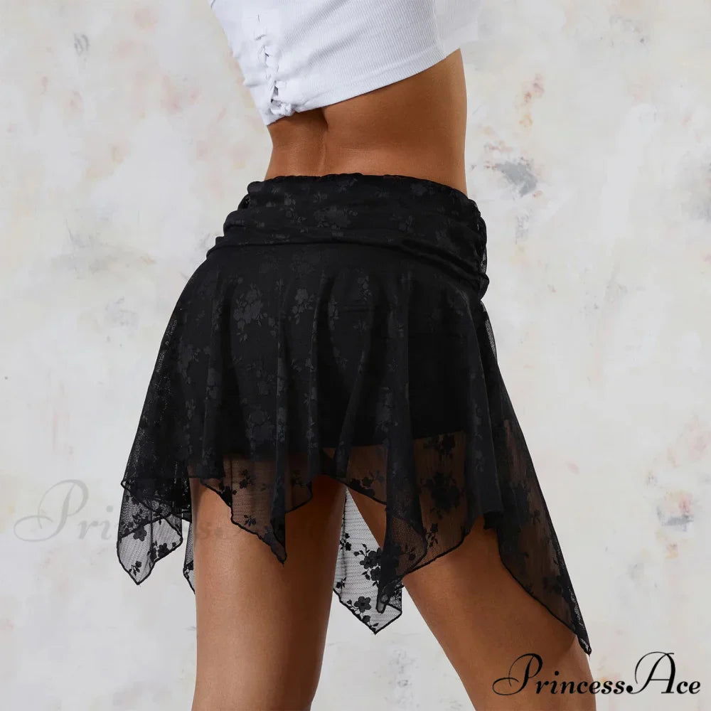 Transparent Uneven Ruffle Edge Skirt
