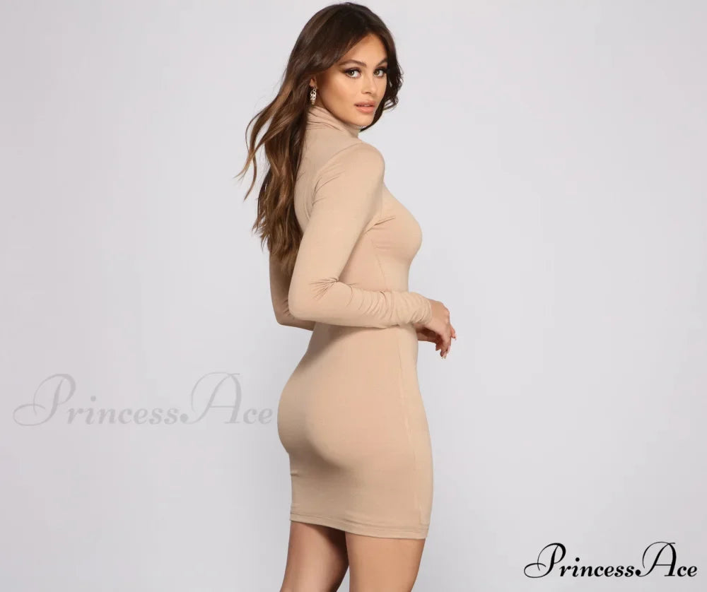 Trendy Girl Stylish Turtleneck Mini Dress