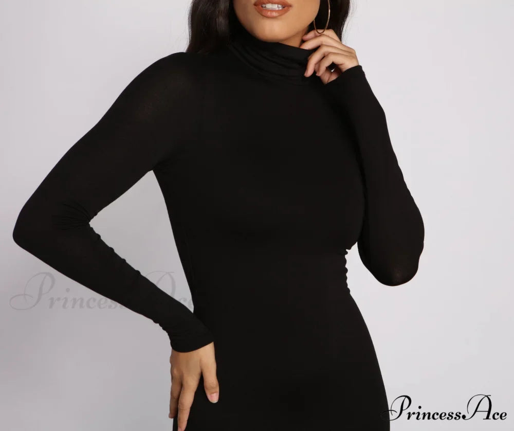 Trendy Girl Stylish Turtleneck Mini Dress