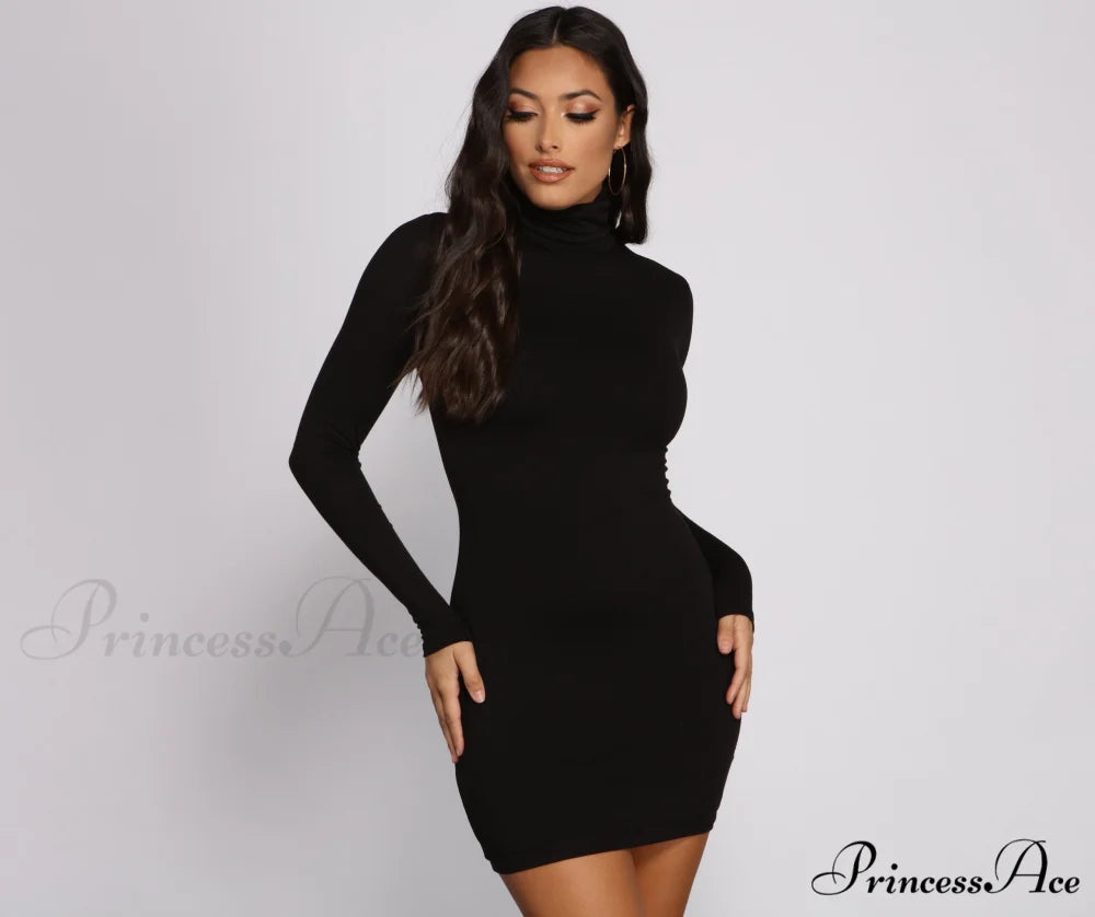 Trendy Girl Stylish Turtleneck Mini Dress