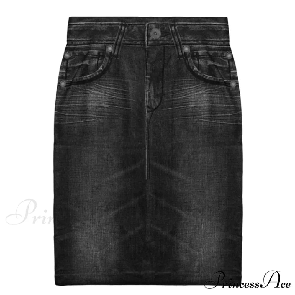 Trendy Retro Black Blue Hip Denim Skirt