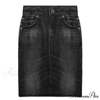 Trendy Retro Black Blue Hip Denim Skirt
