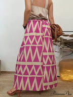 Triangle Printed Back Waist Graceful Elasticated Pocket Maxi Skirt