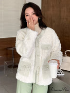 Trim Drop Shoulder Teddy Coat