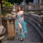 Trim Thin Strap Embroidered Opening Prom Dress