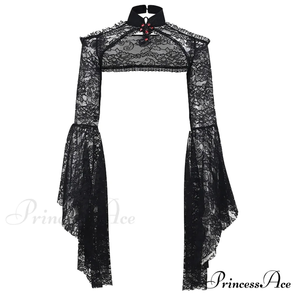 Trumpet Sleeve Black Lace Sexy Gothic Shawl Halloween Cardigan