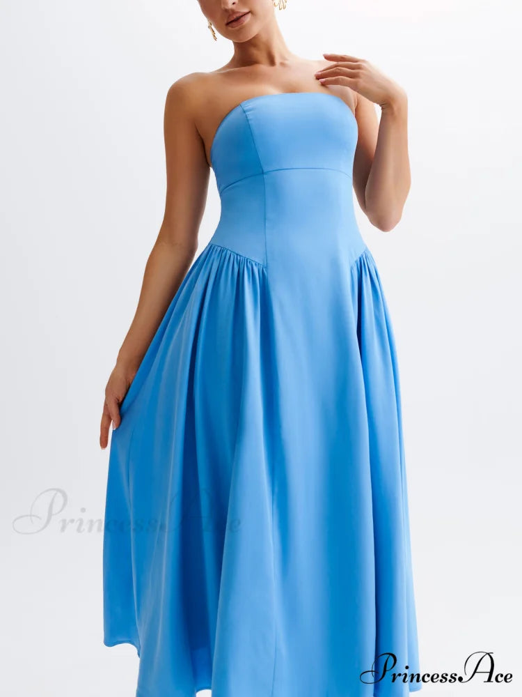 Tube Top Stylish Pleated Midi Dress