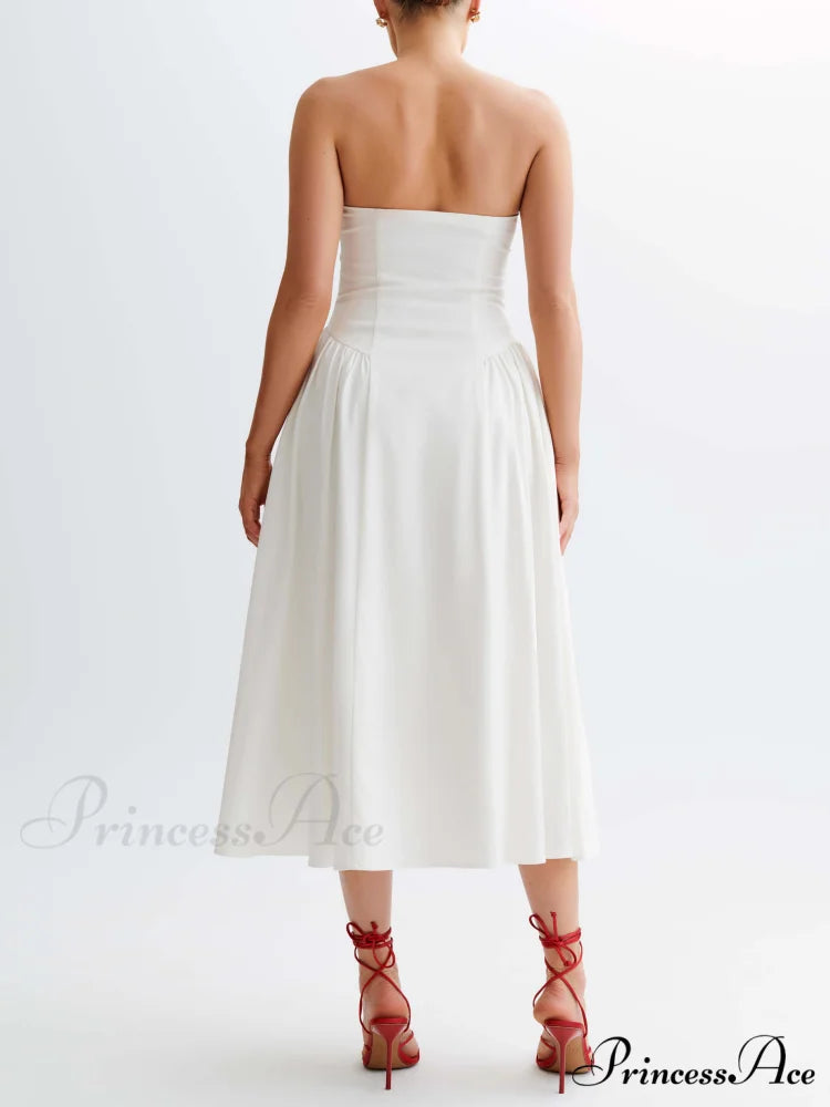 Tube Top Stylish Pleated Midi Dress