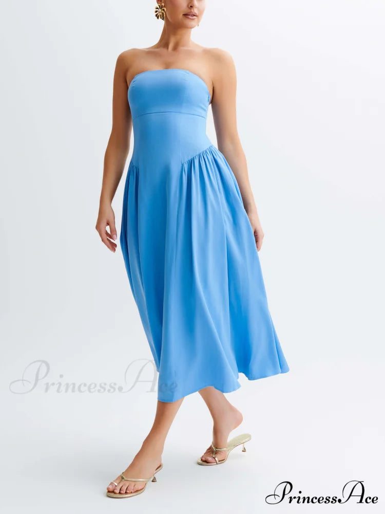 Tube Top Stylish Pleated Midi Dress