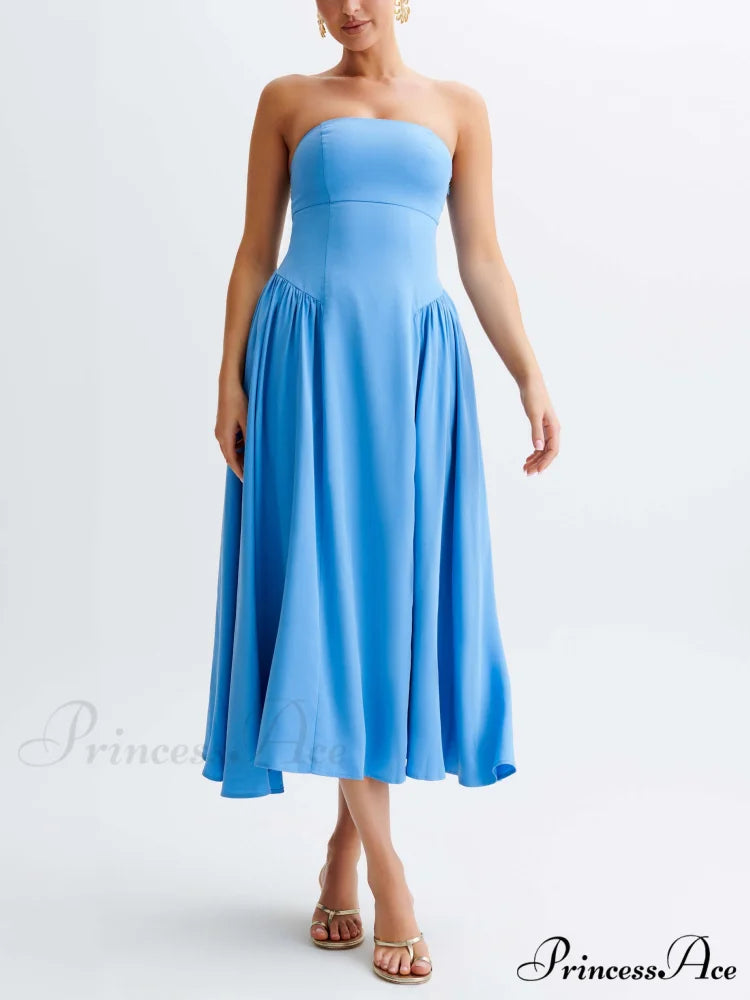Tube Top Stylish Pleated Midi Dress