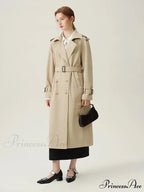 Turn-down Collar Double Breasted Office Lady Long Light Khaki Spring New Elegant Chic Coat