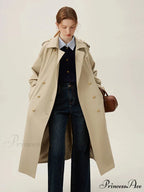 Turn-down Collar Double Breasted Office Lady Long Light Khaki Spring New Elegant Chic Coat