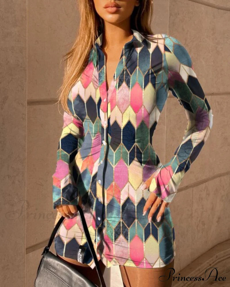 Turn-Down Collar Mini Club Dress