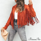 Turn Down Collar Tassel Coat