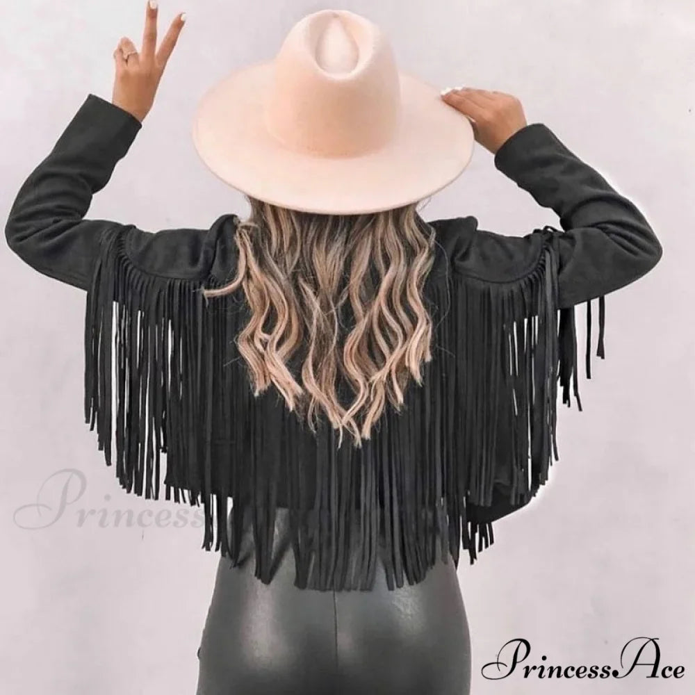 Turn Down Collar Tassel Coat